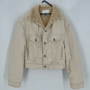 R13 Oversized Boxy Trucker Sherpa Denim Jacket In Kent Ecru Ivory